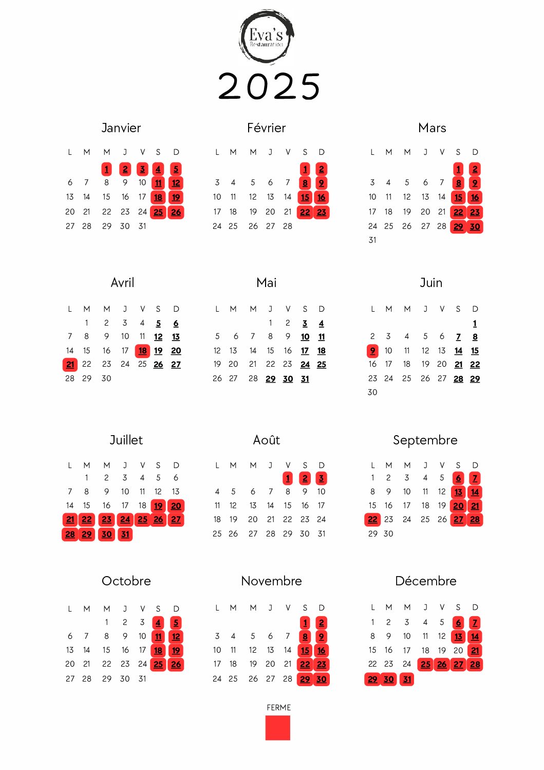 Calendrier 2025